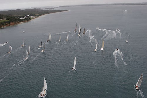 Melbourne to Vanuatu 2006, shortly after the 12pm start, the fleet lead by Andrew Short Marine heads towards the rip and into Bass Strait. - 2006 Queensland Gov South Pacific Boomerang Race Series © Teri Dodds http://www.teridodds.com